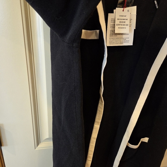 Anne KleinTipped Patch-Pocket Cardigan Women's Medium Black Open Front - Picture 7 of 15